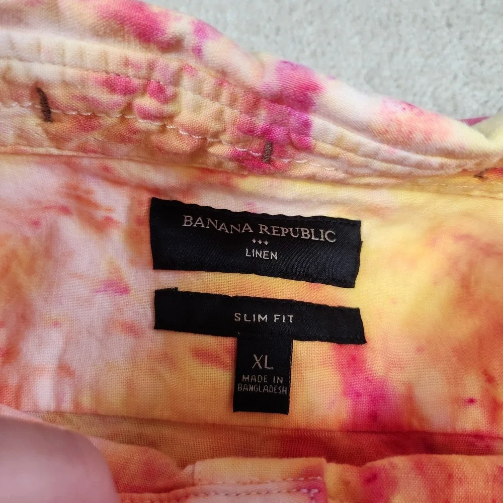 Banana Republic Linen Blend Shirt Men XL Slim Fit‎ Tie Dye Button Up